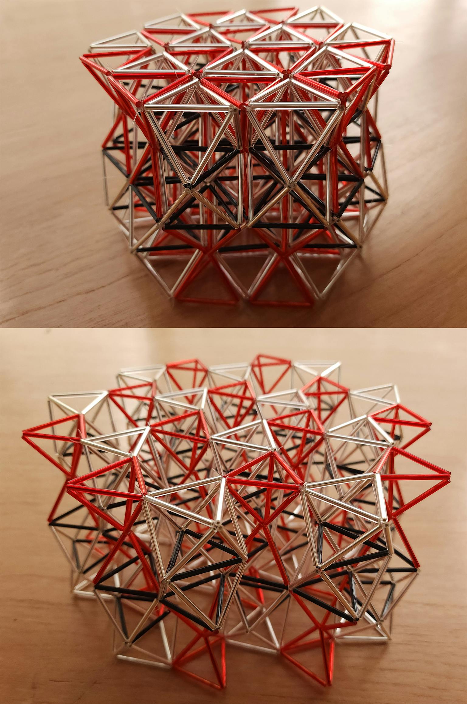 Image for entry 'Extendable auxetic structure based on deltahedron made by stringing bugle beads'