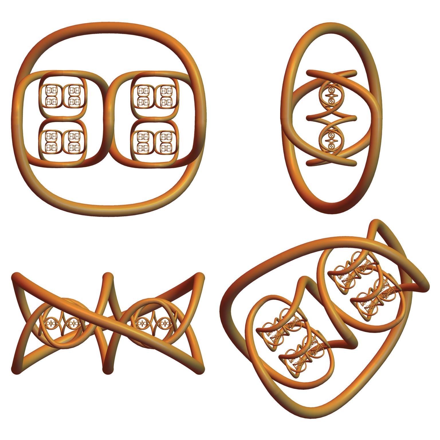 Image for entry 'Five Iterations of a Trefoil Knot, Four Views'