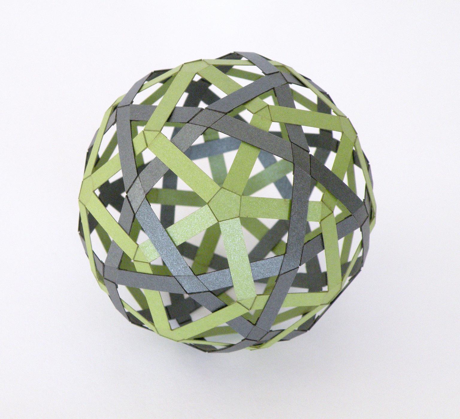 Image for entry 'Woven Duals: Charcoal Icosidodecahedron & Green Rhombic Triacontahedron'