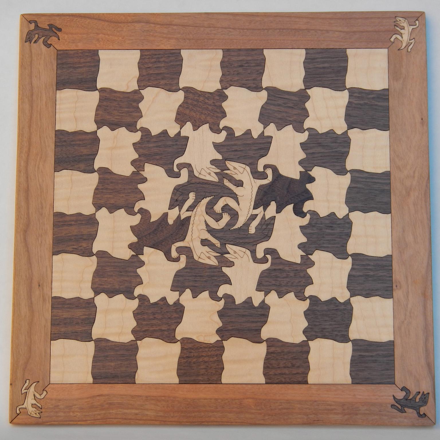 Image for entry 'Inlaid Wood Chessboard inspired by M.C. Escher’s Development I'
