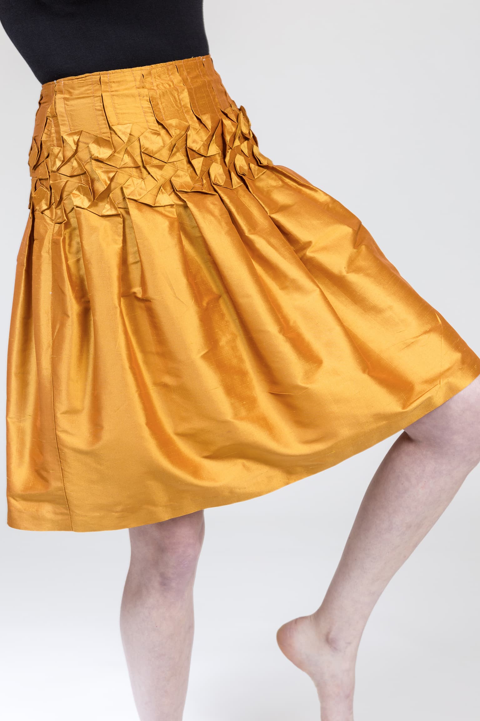 Image for look 'Blue skirt, Lilac gown, Fuchsia gown, Black and golden dress, White shawl, Ocher yellow skirt, Wedding dress, Green top'