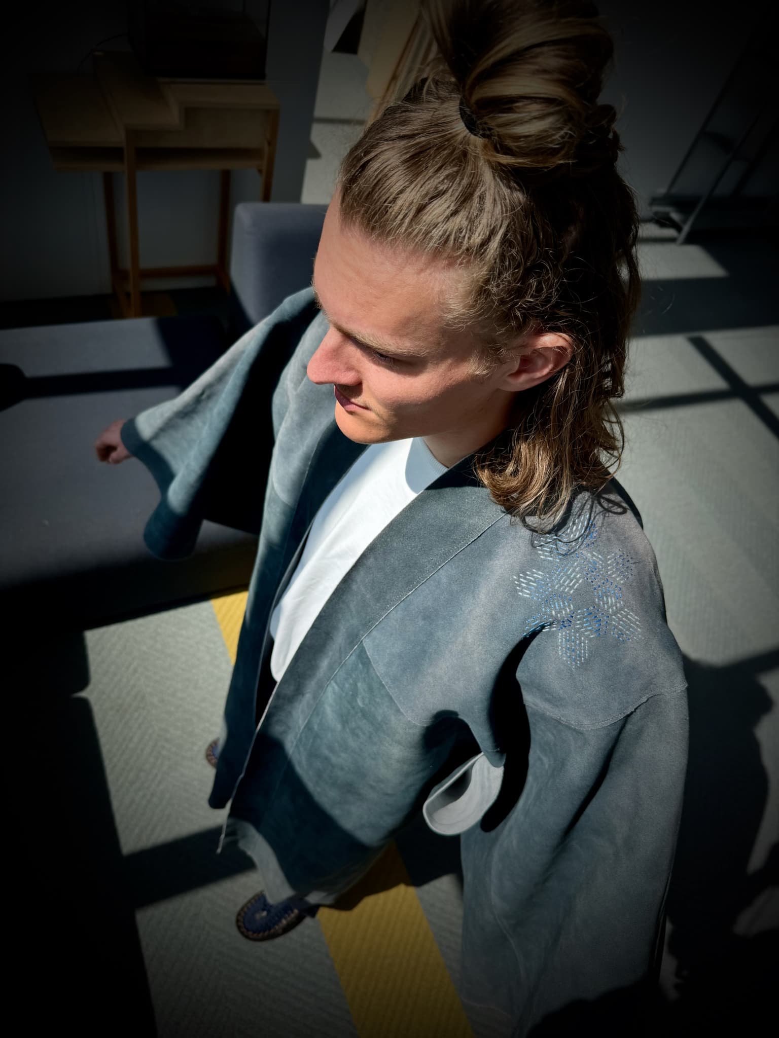 Image for look '“Rethinking Voronoi Aesthetics through Sashiko Embroidery on a Leather Kimono” Designers: Nami Levy & Troy Nachtigall'