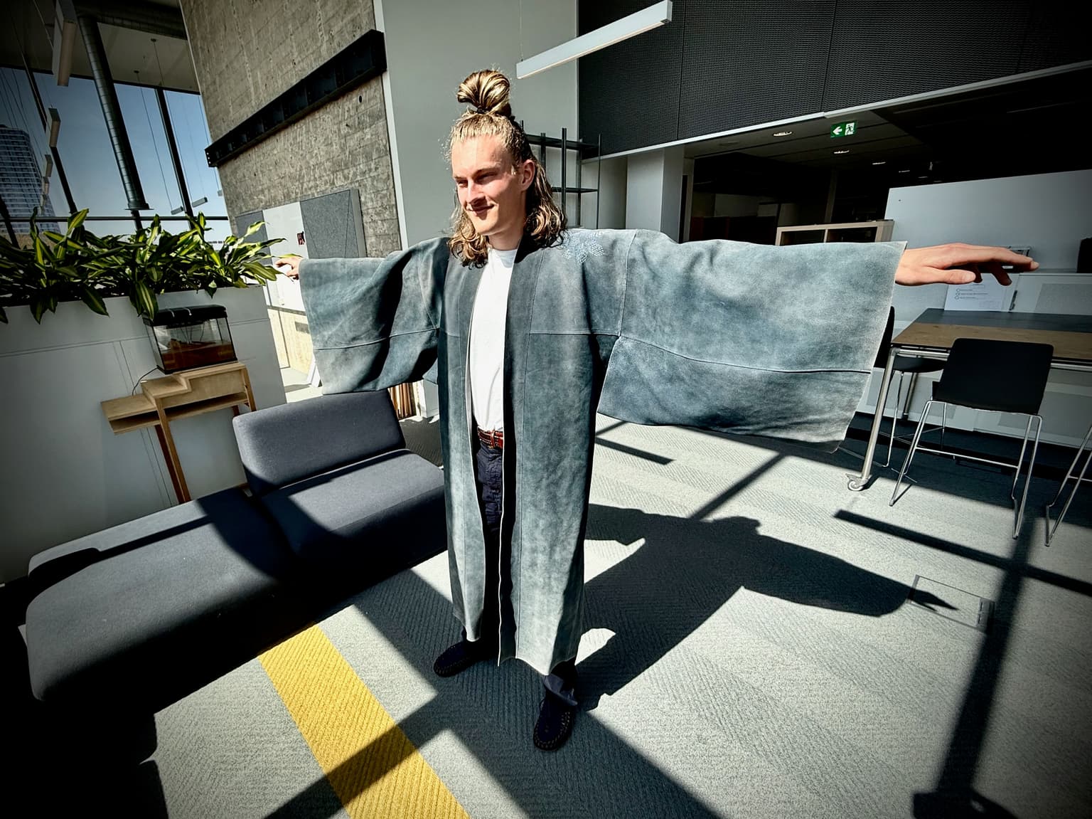 Image for look '“Rethinking Voronoi Aesthetics through Sashiko Embroidery on a Leather Kimono” Designers: Nami Levy & Troy Nachtigall'